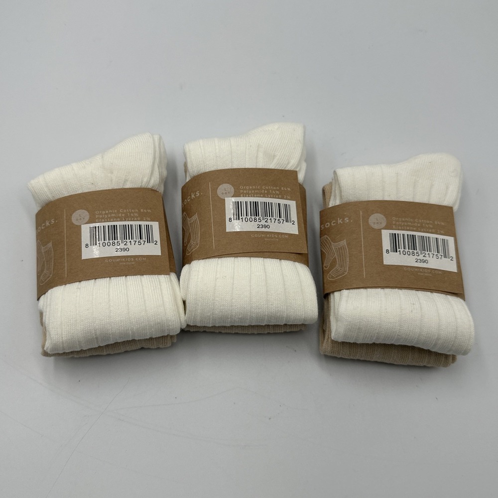 NWT Goumi Kids Crew Socks Organic Cotton Size L 6-8 Y Lot of 6 Pairs Beige Ivory - Picture 5 of 5